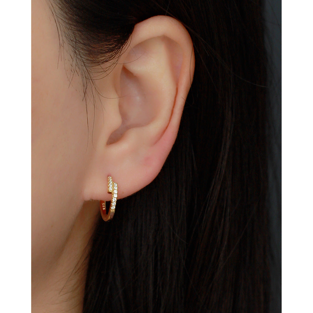 Orecchini a Cerchio Minimalisti Eleganti in Argento Sterling 925 con Zirconia Cubica Micro-Intarsiata, Geometria per Donna