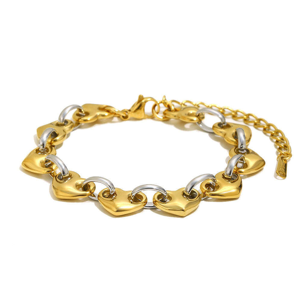 Minimalist 18K Gold Plated Stainless Steel Heart Geometric Bracelet for Women