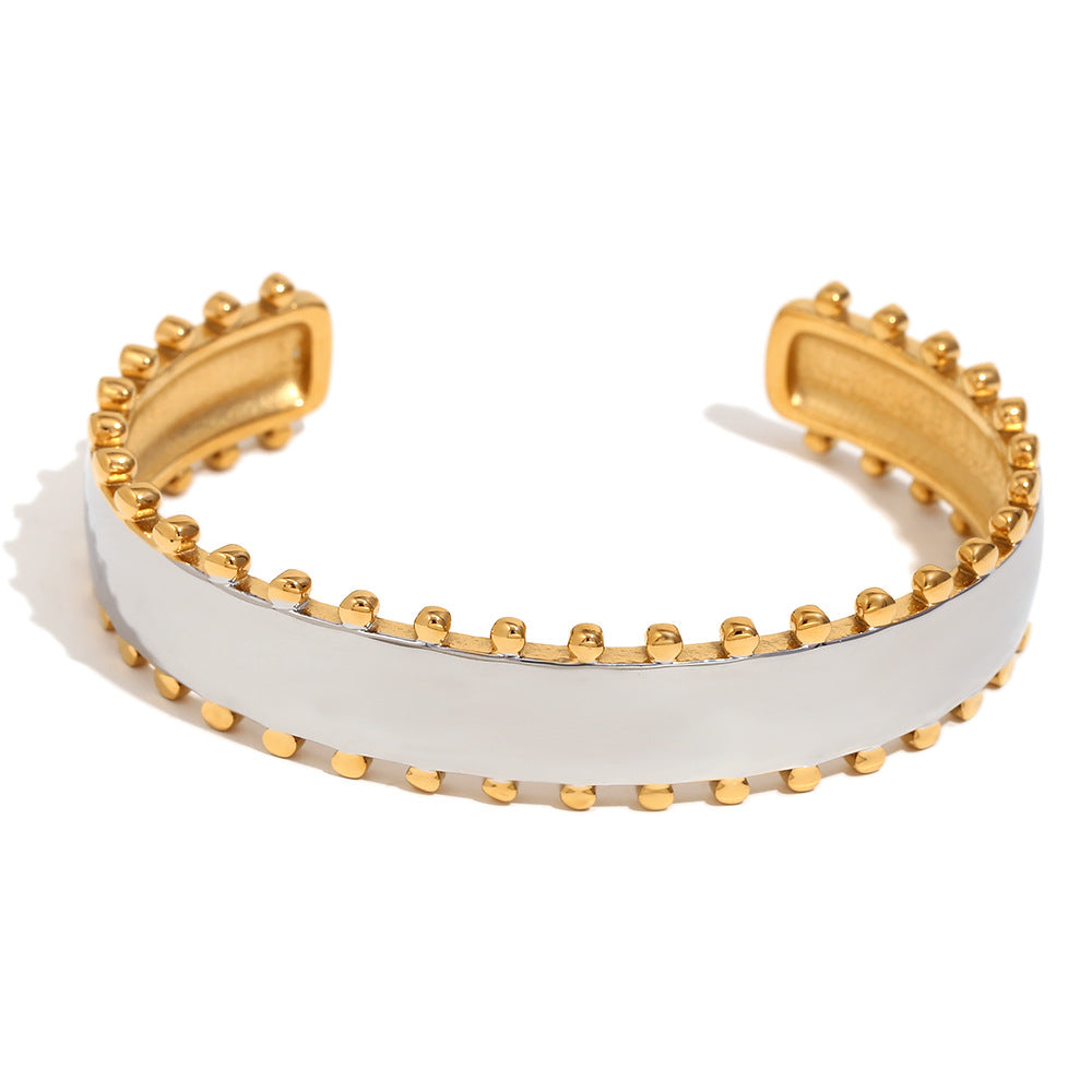 Elegant Business 18K Gold Plated Geometric Stainless Steel Bracelet Ring Earring Set for Women