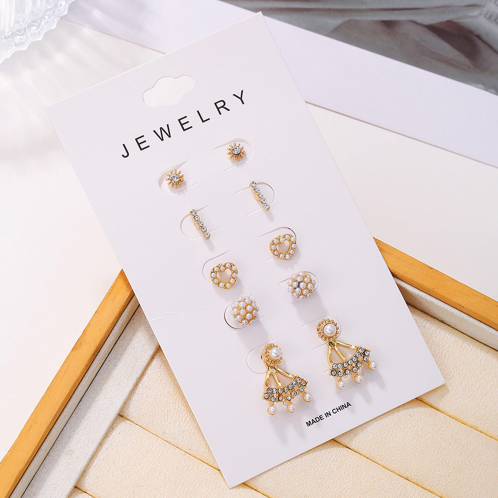 Minimalist Elegant Heart Butterfly Geometric Stainless Steel Plated Pearl Cubic Zirconia Floral Earrings Set