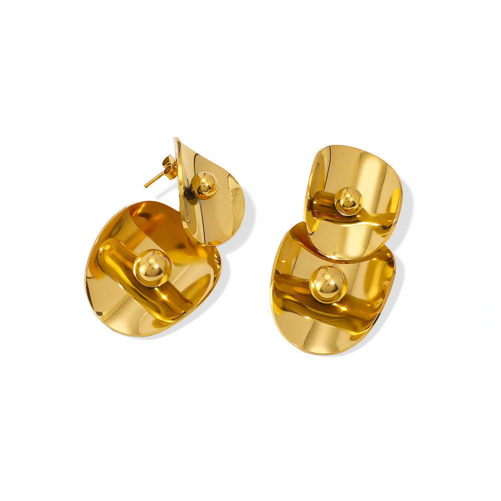 Orecchini da donna geometrici a doppio strato ovali oversize curvi in acciaio inossidabile con finitura in oro 18 carati placcato sottovuoto