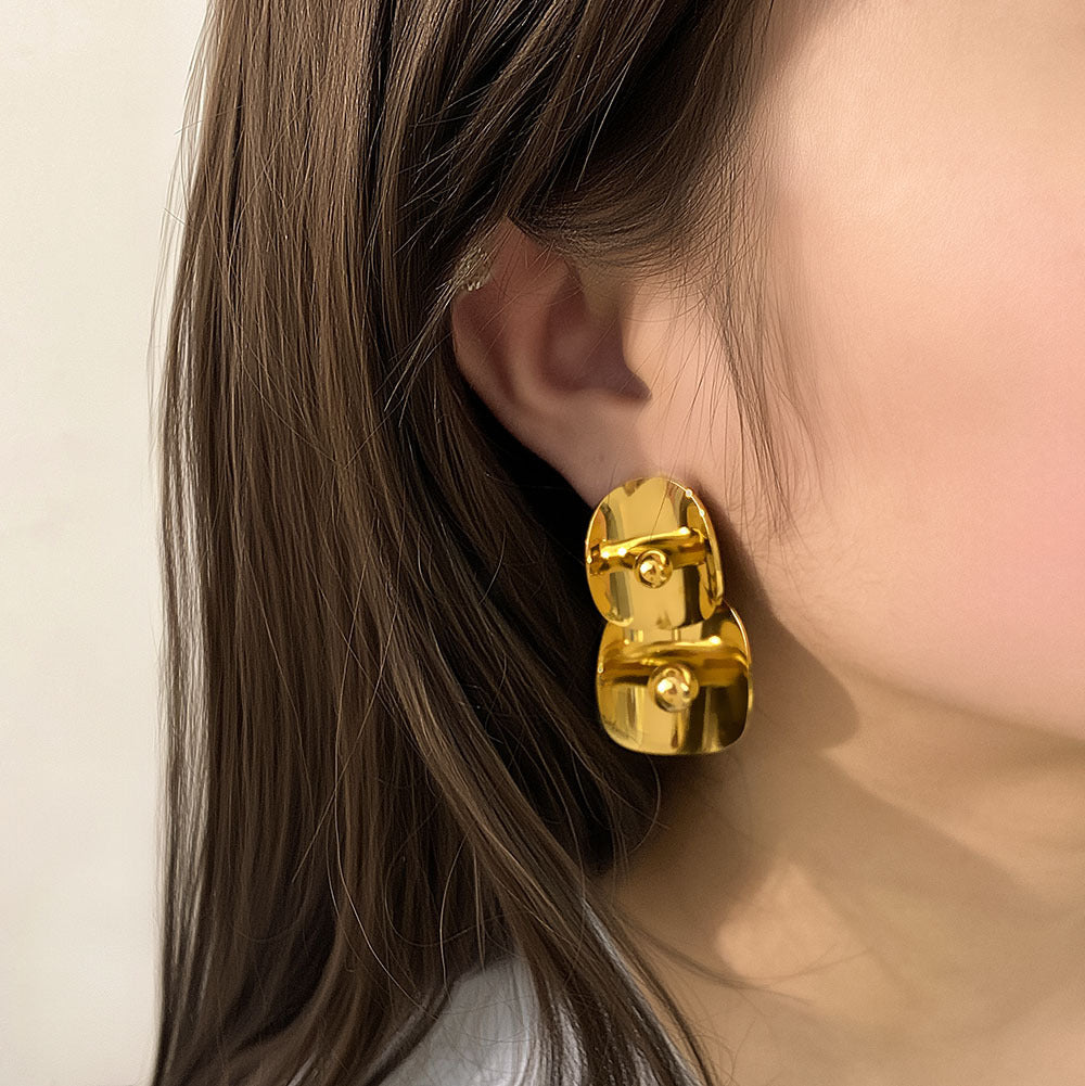 Orecchini da donna geometrici a doppio strato ovali oversize curvi in acciaio inossidabile con finitura in oro 18 carati placcato sottovuoto