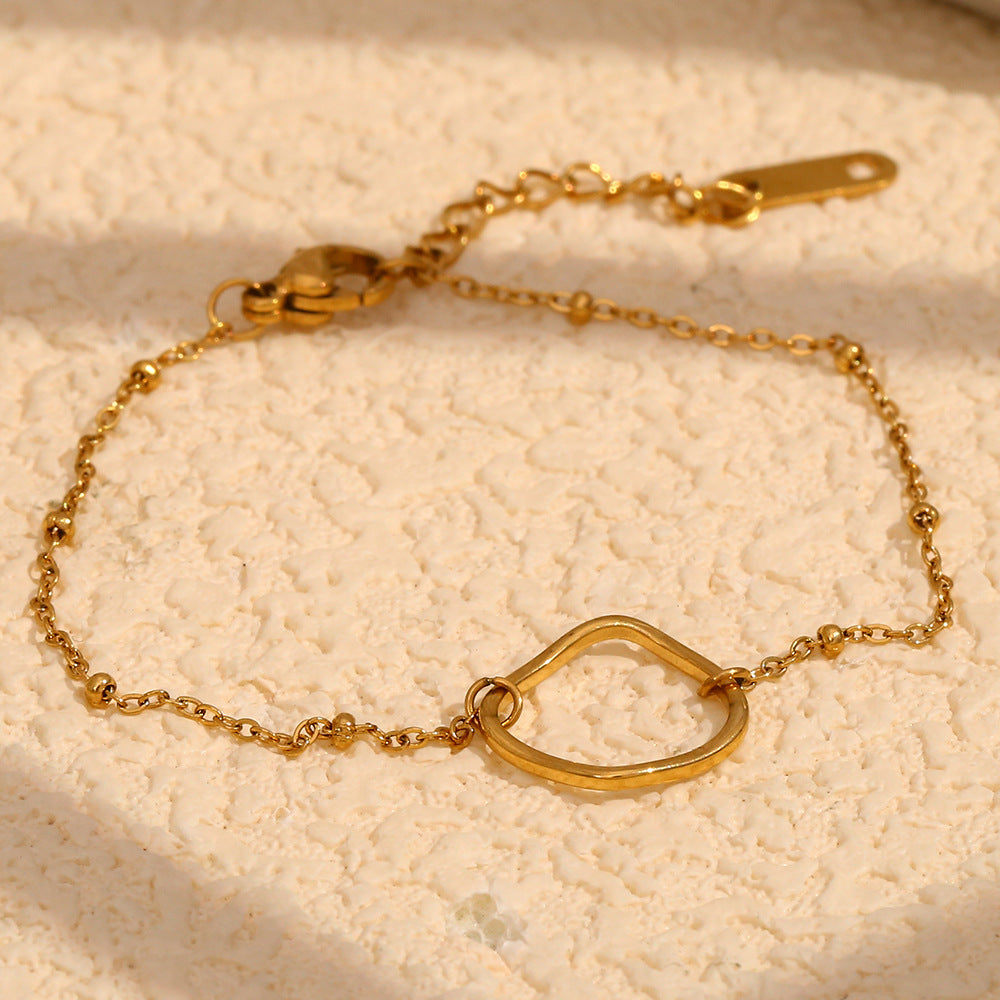 Bracciale da donna minimalista geometrico con perline e cerchi irregolari in acciaio inossidabile placcato oro 18 carati