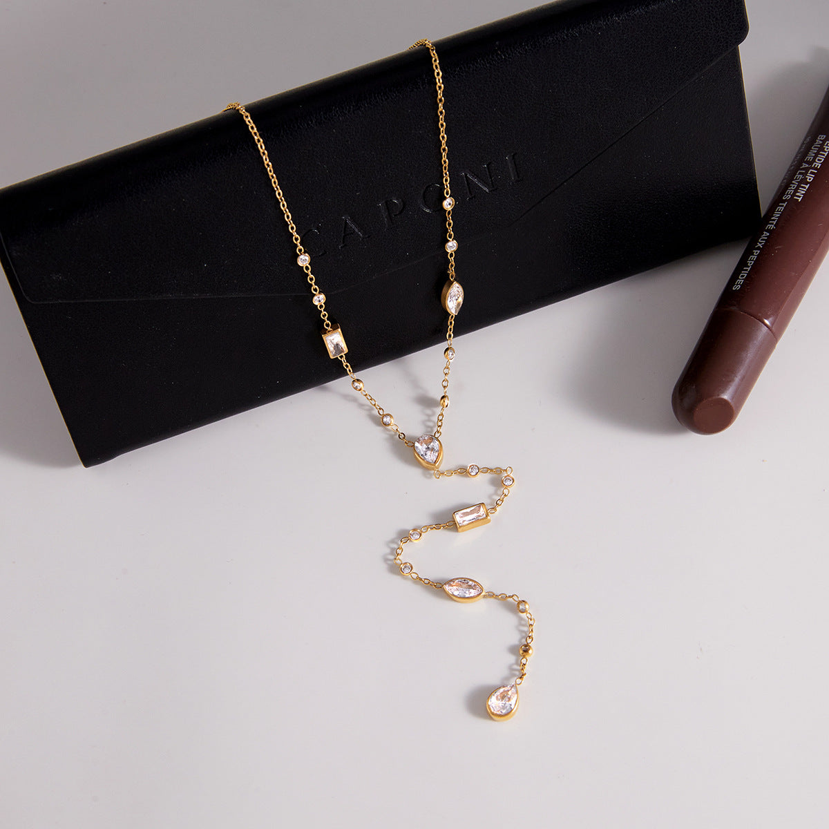 Minimalist Geometric Stainless Steel PVD Plated Cubic Zirconia Necklace for Women
