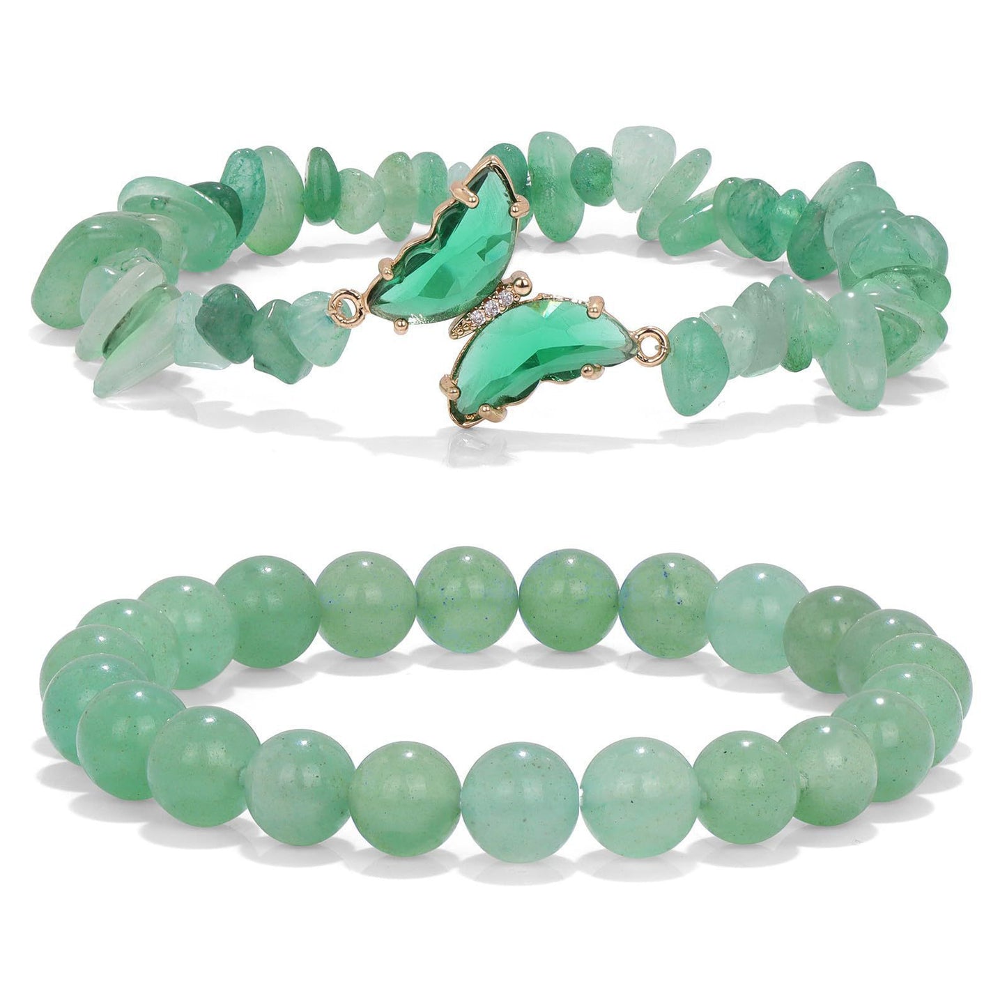Minimalist Natural Amethyst and White Cat's Eye Crystal Chip Beaded Bracelet with Butterfly Charm for Women