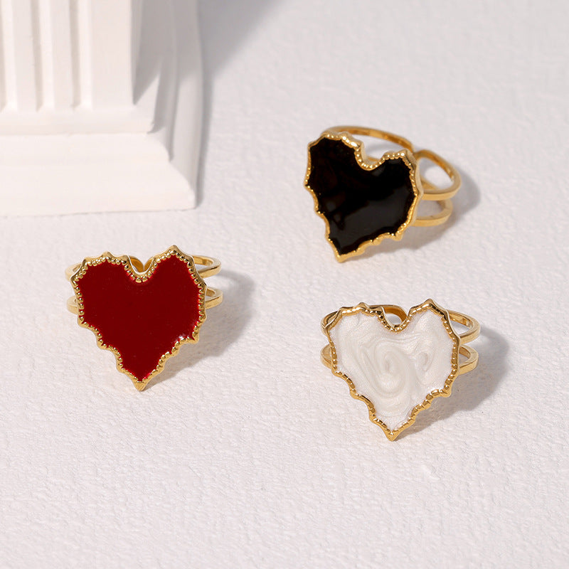 Anillo ajustable de acero inoxidable con forma de corazón, estilo vintage y acabado chapado para mujer