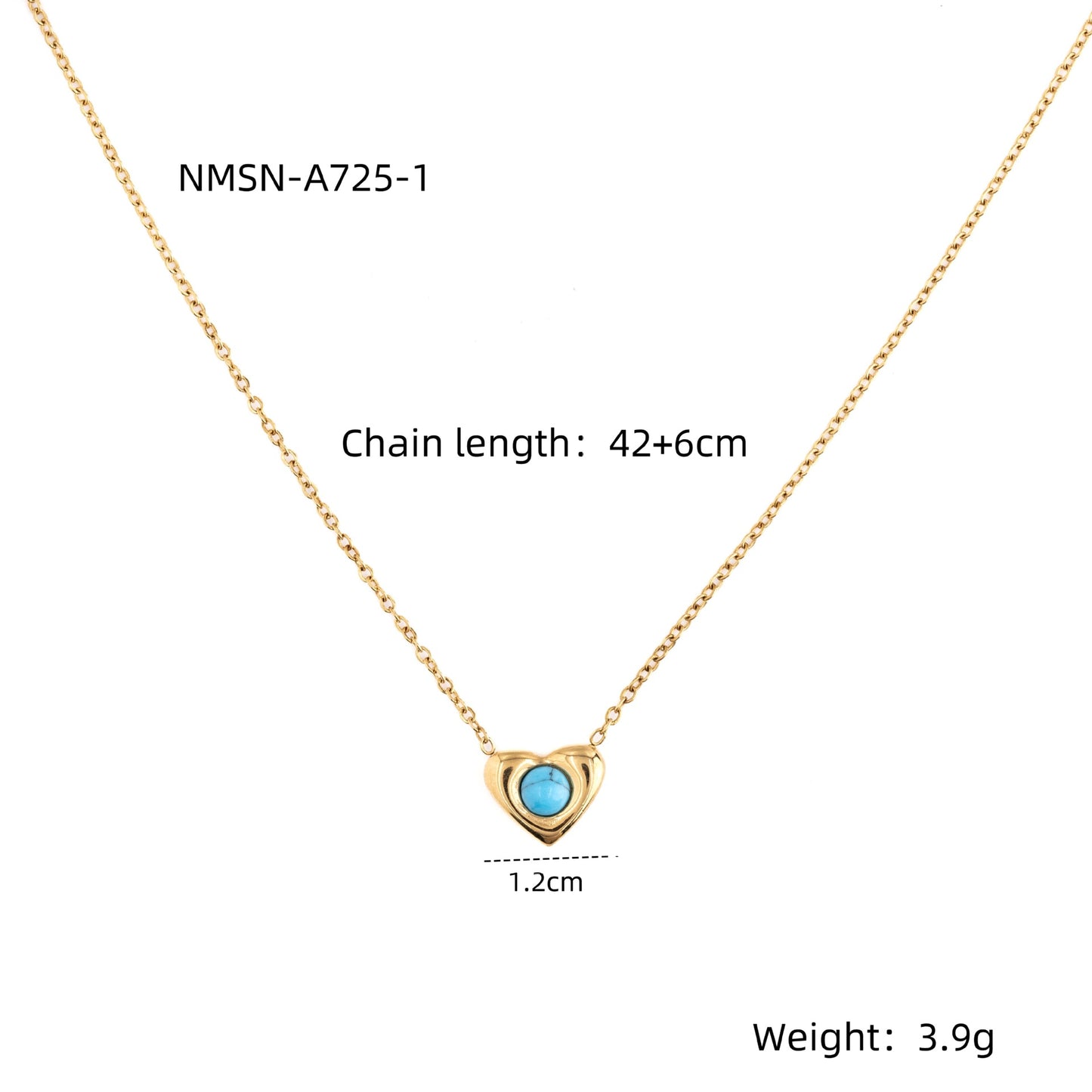 Collar con colgante de corazón de turquesa con cuentas de acero inoxidable chapado en oro de 18 quilates para mujer