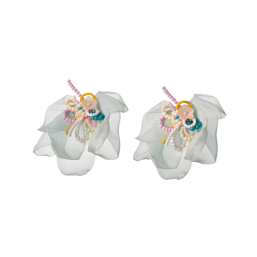 Orecchini a cerchio floreali delicati con perle di cristallo su perni in argento sterling per donne, fatti a mano, freschi ed eleganti, leggeri