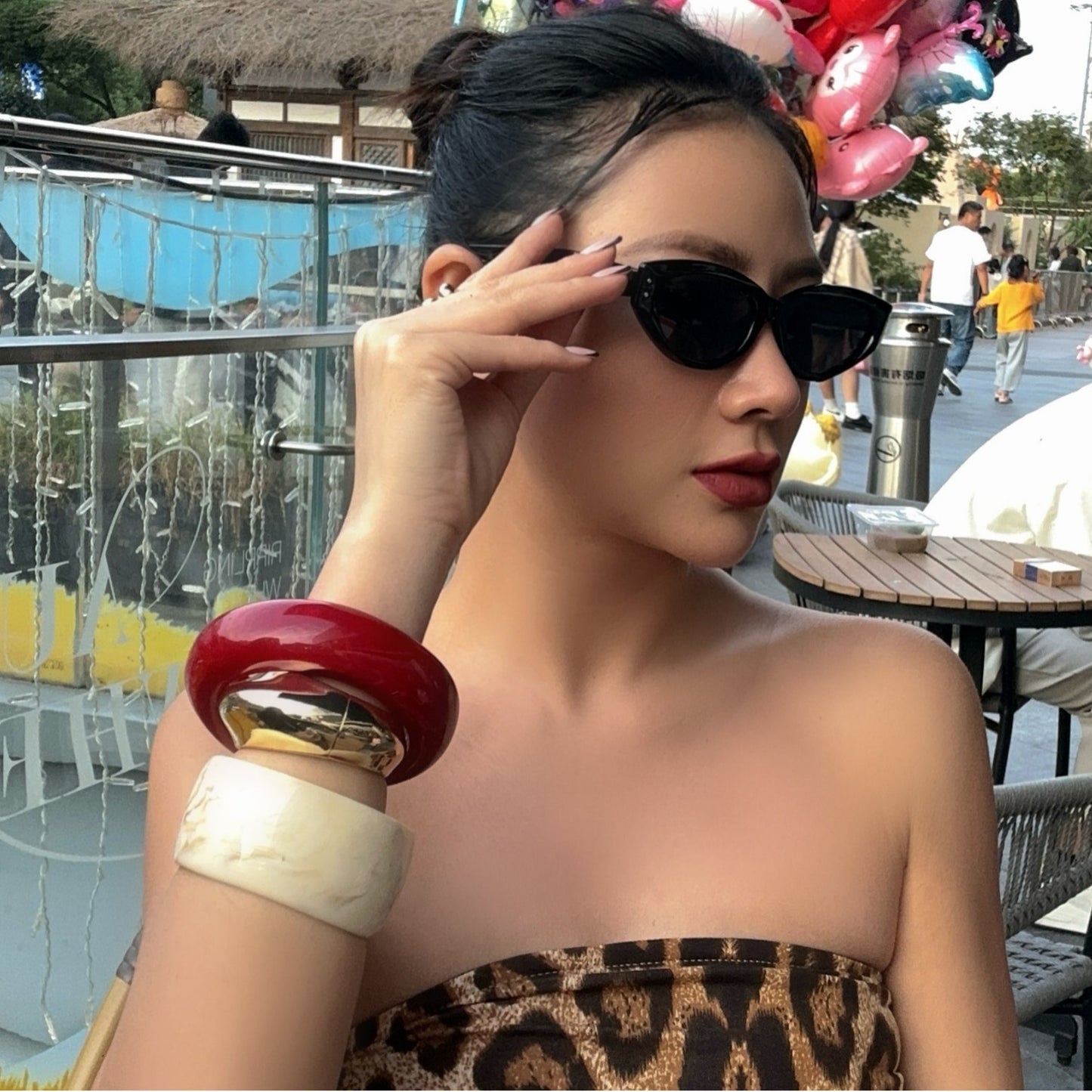 Bracciale alla moda in resina acrilica effetto marmo, geometrico quadrato e rotondo placcato