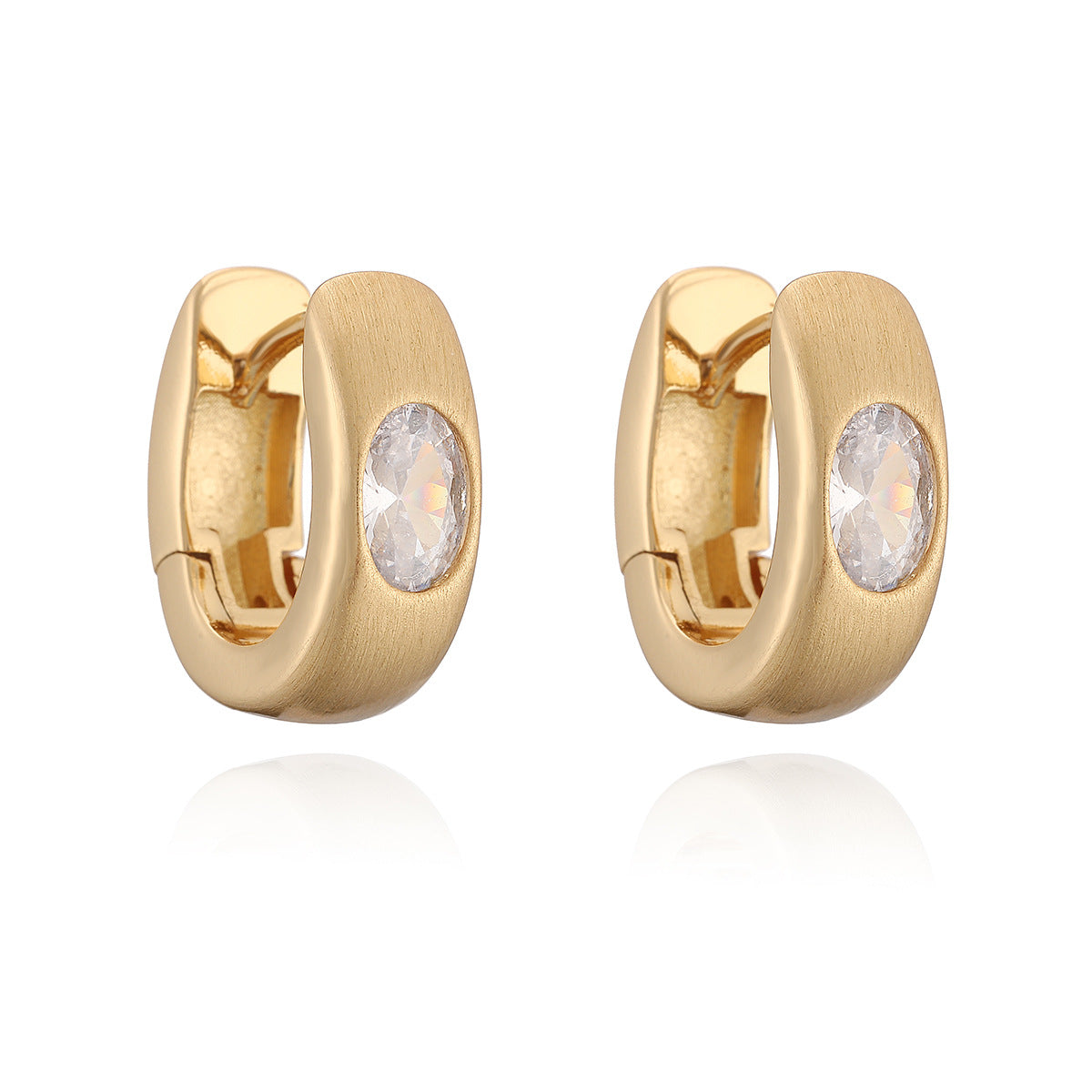 Minimalist Luxury Geometric Brass Gold Plated Cubic Zirconia Inlay Earrings for Women