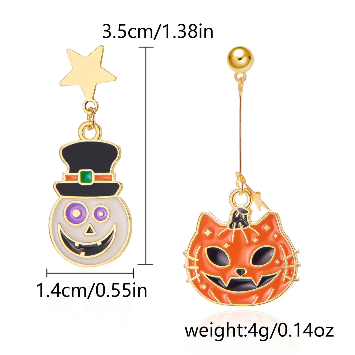 Pendientes de Calavera y Calabaza de Halloween a la Moda con Ganchos de Aleación Bañados en Oro para Mujer