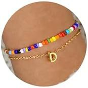 Bohemian Colorful Seed Bead Stainless Steel Letter Chain Bracelet Set