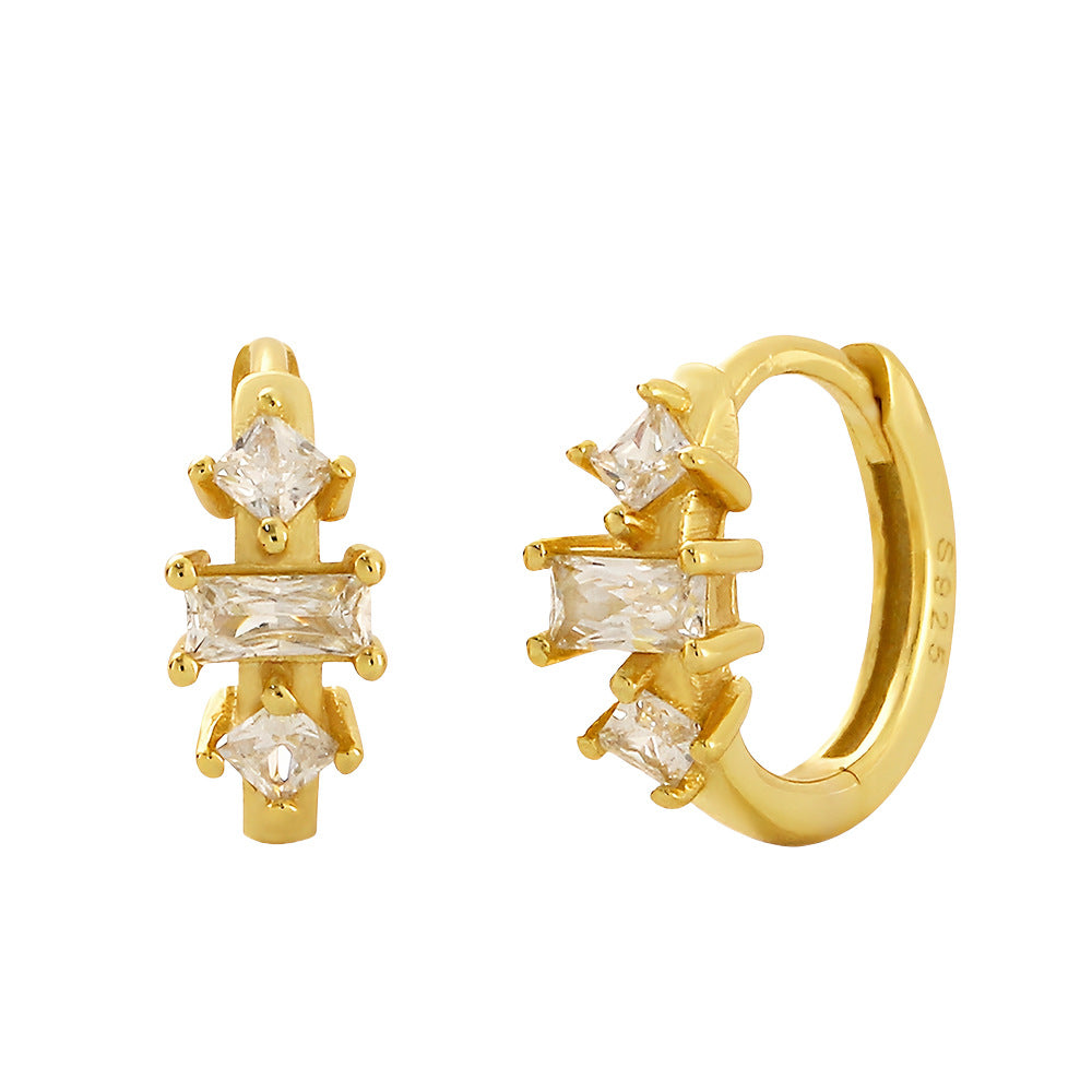 Elegant Minimalist 925 Sterling Silver Geometric Cubic Zirconia Earrings for Women