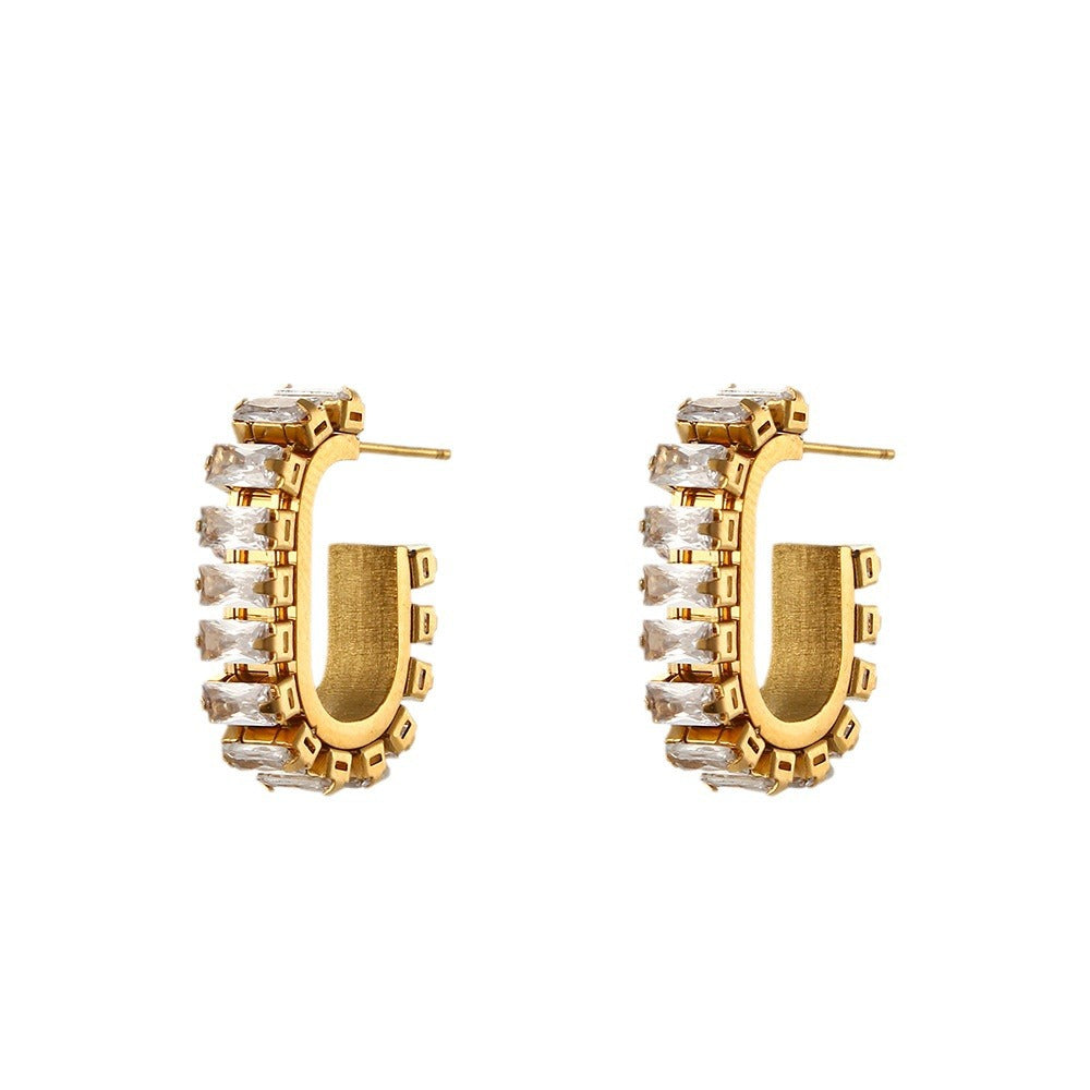 Minimalist Geometric Zirconia Stud Earrings in Stainless Steel with 18K Gold Plating