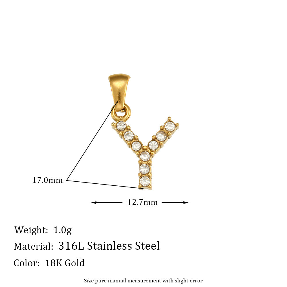 Minimalist Letter Pendant Necklace Stainless Steel with 18K Gold Plating Micro-Pave Zirconia and Pearl Accents
