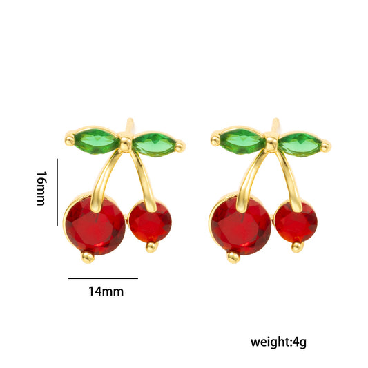 Set Collana con Ciondolo a Ciliegia di Lusso da Donna in Acciaio al Titanio con Placcatura Sottovuoto e Intarsio di Gemme Miste