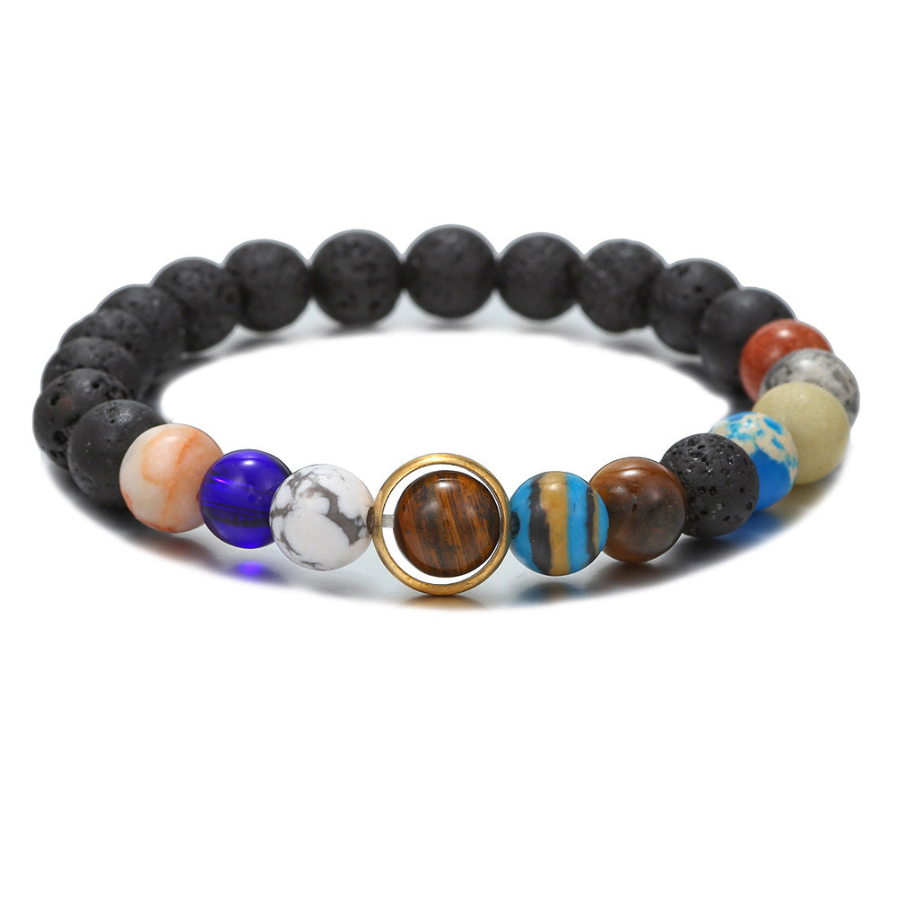 Unisex Geometric Stone Bracelet with Lapis Lazuli and Volcanic Stone, Galaxy Universe Design, Plated Finish