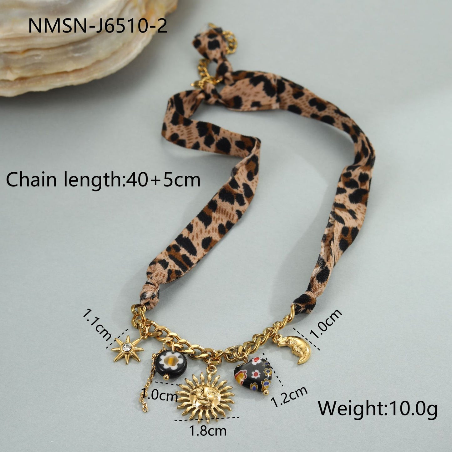 Elegante collar de acero inoxidable con estampado de leopardo geométrico y acabado chapado para mujer