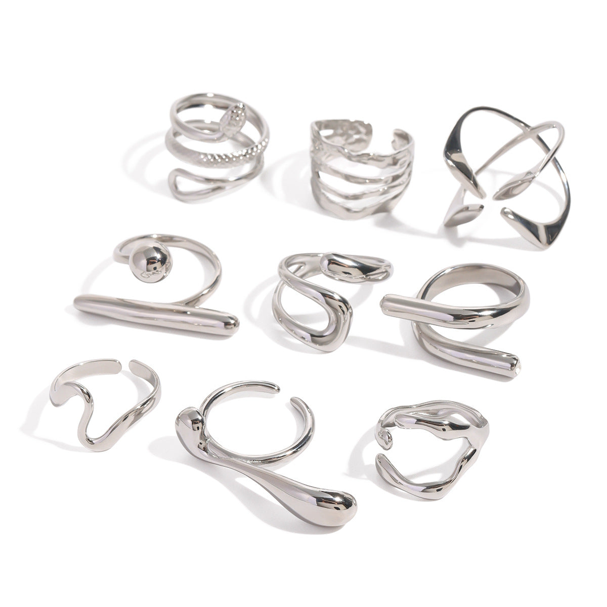 Geometric Plated Stainless Steel Open Ring for Women