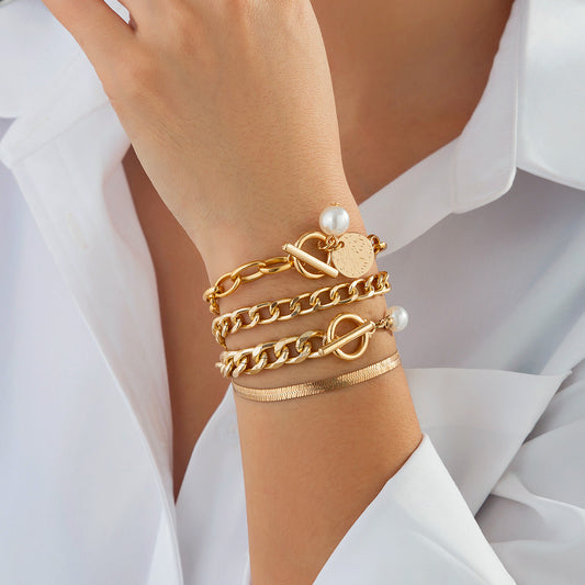 Minimalist Geometric Irregular Pearl Plated Alloy Bracelet for Women