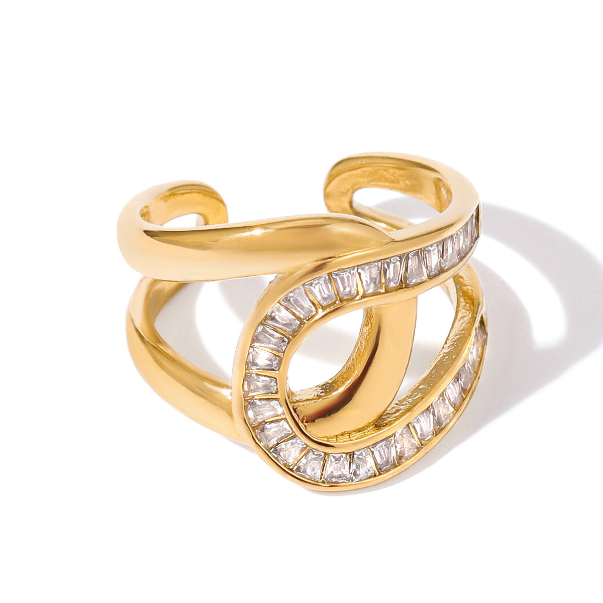 Anello di lusso geometrico con strass in acciaio inossidabile placcato oro 18 carati, gioielli alla moda da donna