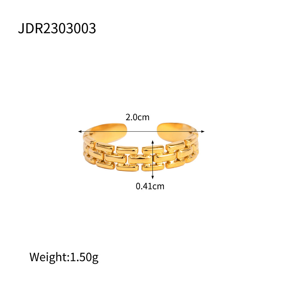 Elegant Geometric Stainless Steel Ring with Cubic Zirconia Plated Finish for Women
