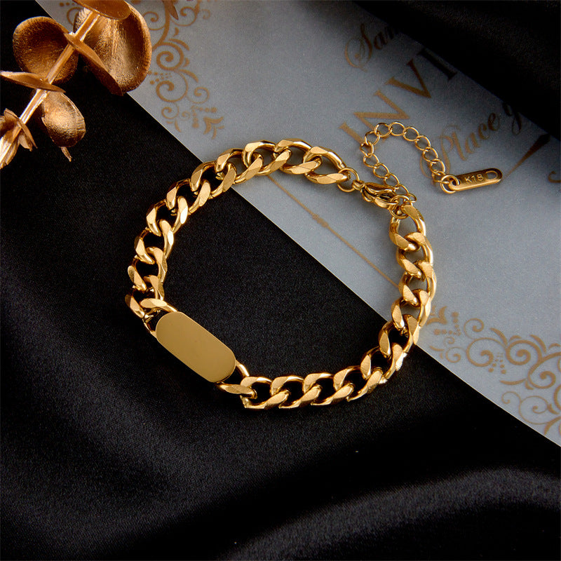 Punk Vintage Plated Stainless Steel Geometric Box Chain Bracelet