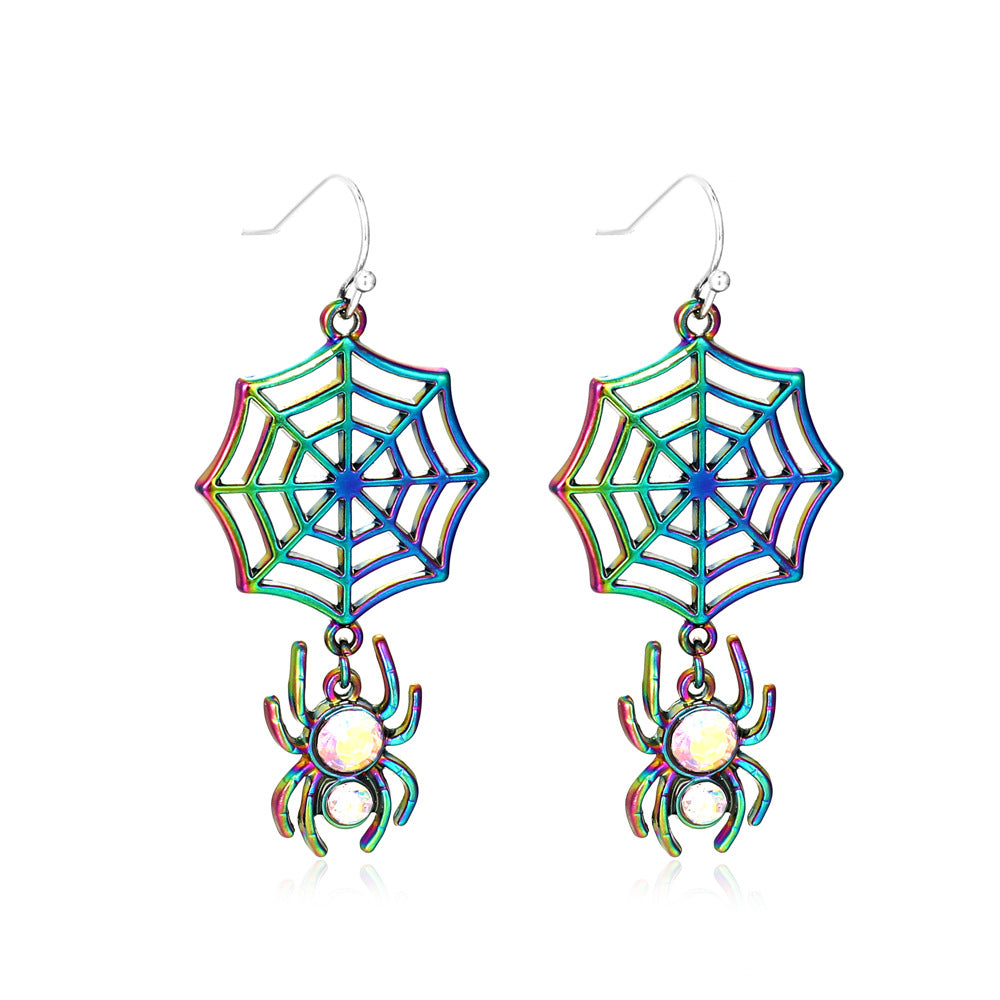 Pendientes de Araña y Calavera con Temática de Halloween y Motivo de Calabaza en Aleación con Acabado Chapado en Oro para Uso Unisex