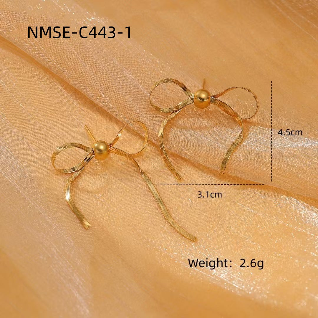 Minimalist Pearl Bow Titanium Steel Stud Earrings for Women with Plated Finish