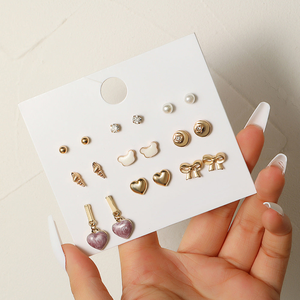 Heart Butterfly Geometric Alloy Drip Oil Rhinestone Stud Earrings for Women