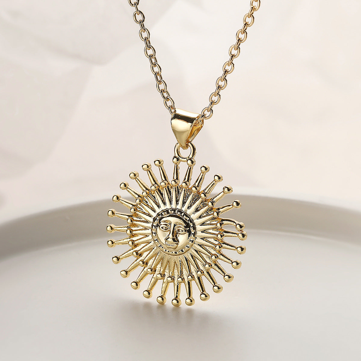 Minimalist Geometric Gold Plated Brass Sun Pendant Necklace