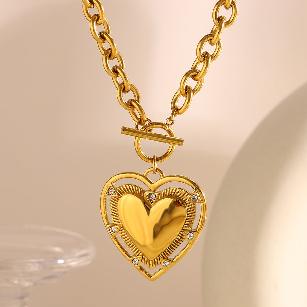 Minimalist Heart-Shaped Stainless Steel Plated 18K Gold O-Chain Necklace for Women