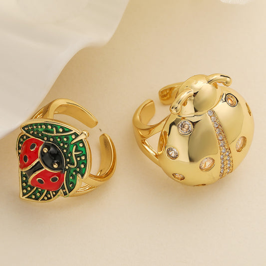 Minimalist Geometric Copper Ring with 18K Gold Plating and Micro-Paved Zirconia for Women