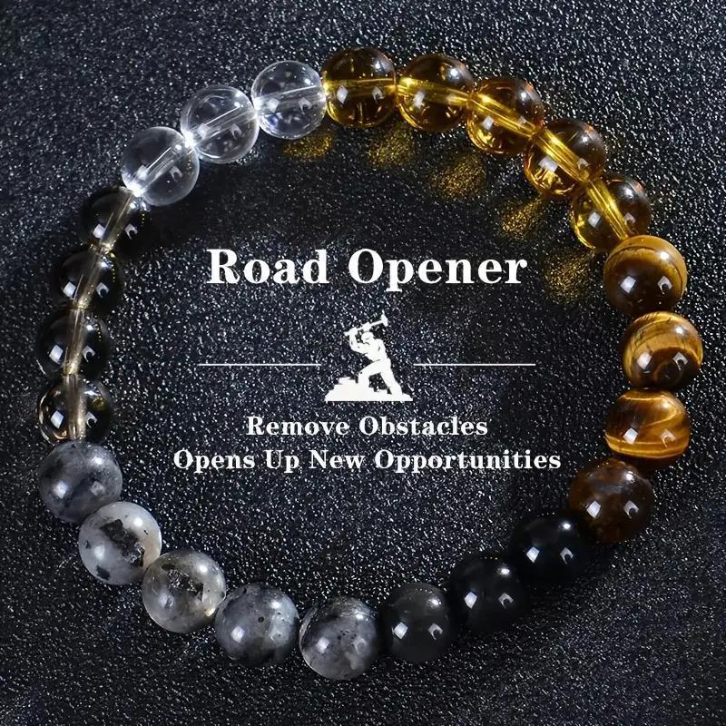 Geometric Natural Obsidian Tiger Eye Green Aventurine Agate Bracelet Unisex 8mm Elastic Cord Handmade