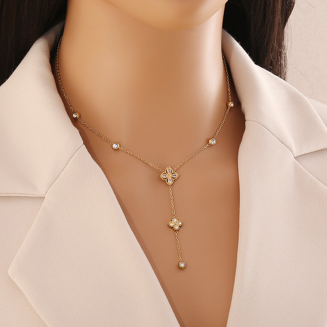 Fashion OL Heart-Shaped Y-Necklace in Stainless Steel with Plated Finish for Women