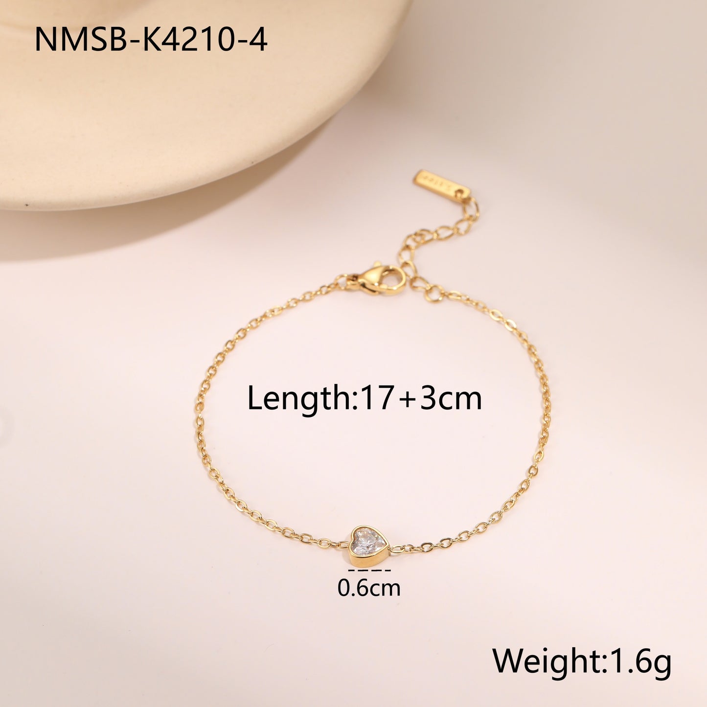 Fashionable Heart-Shaped Zirconia-Set Stainless Steel Bracelet with 18K Gold Plating for Women