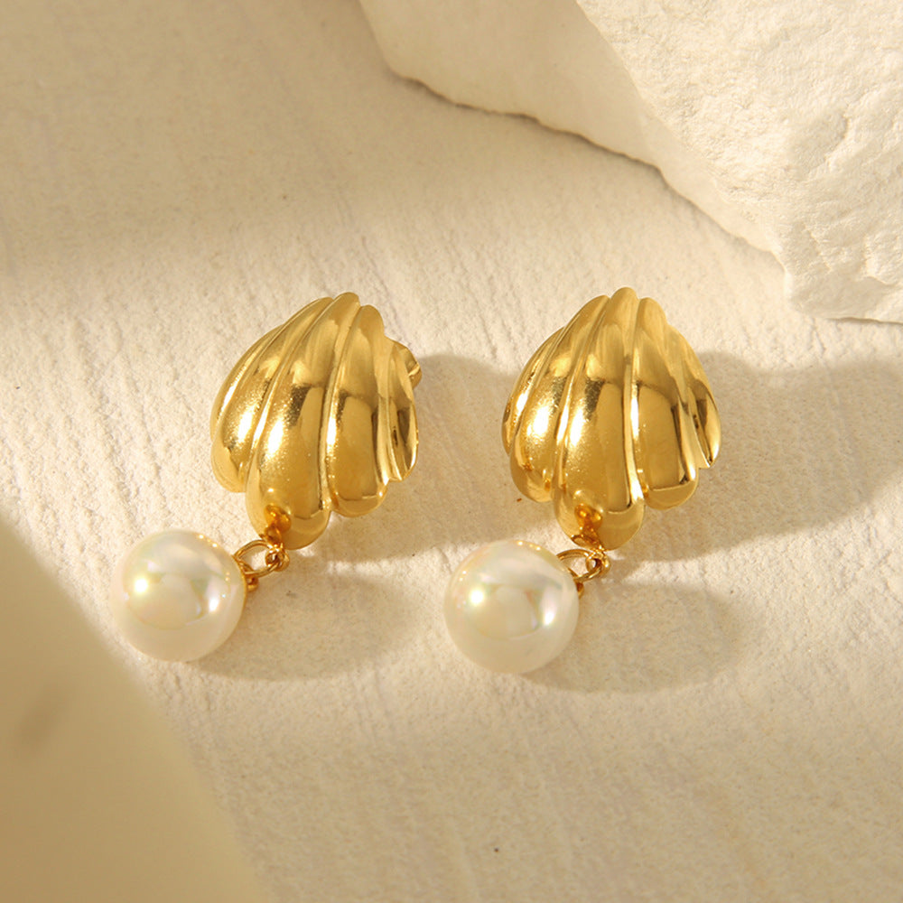 Minimalist Seashell-Shaped Titanium Steel Stud Earrings with 18K Gold Plating for Women