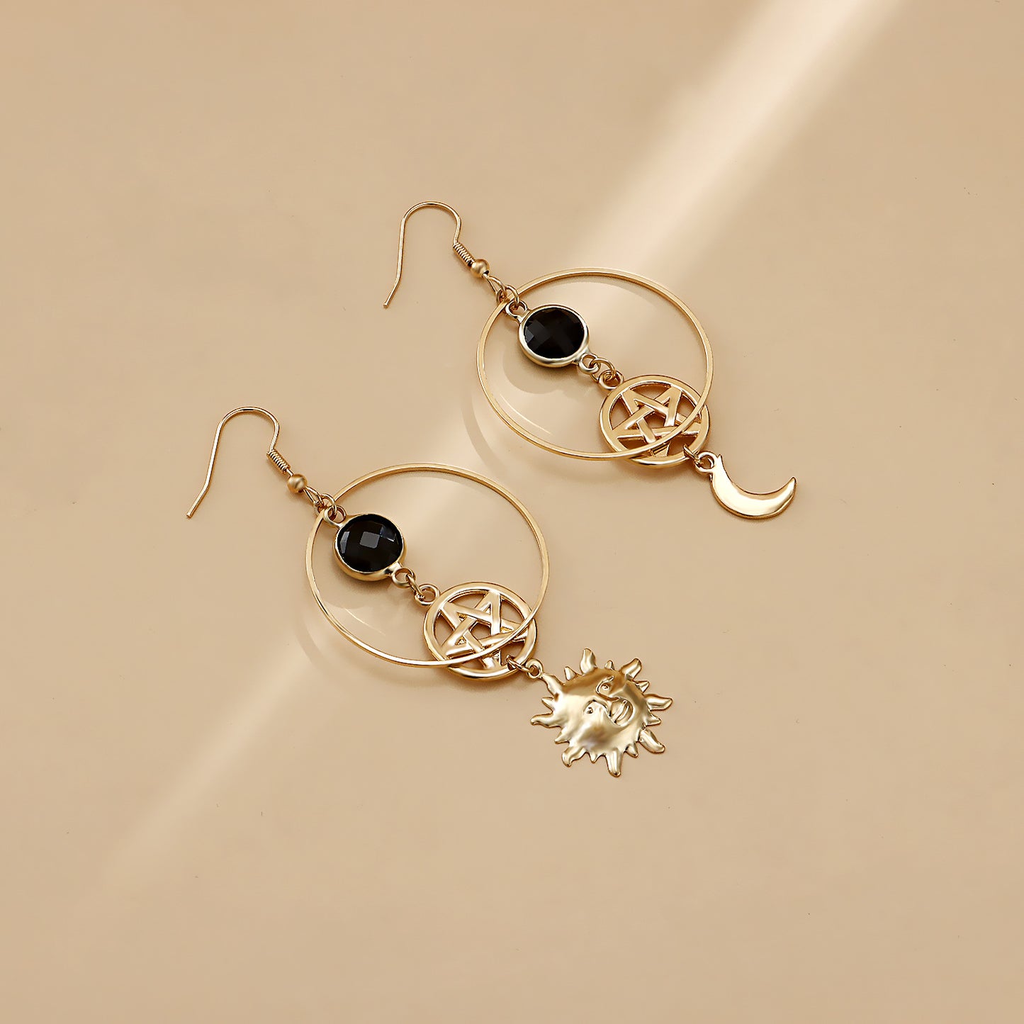 Minimalist Geometric Sun Star Crescent Moon Earrings in Alloy with Plated Finish for Women