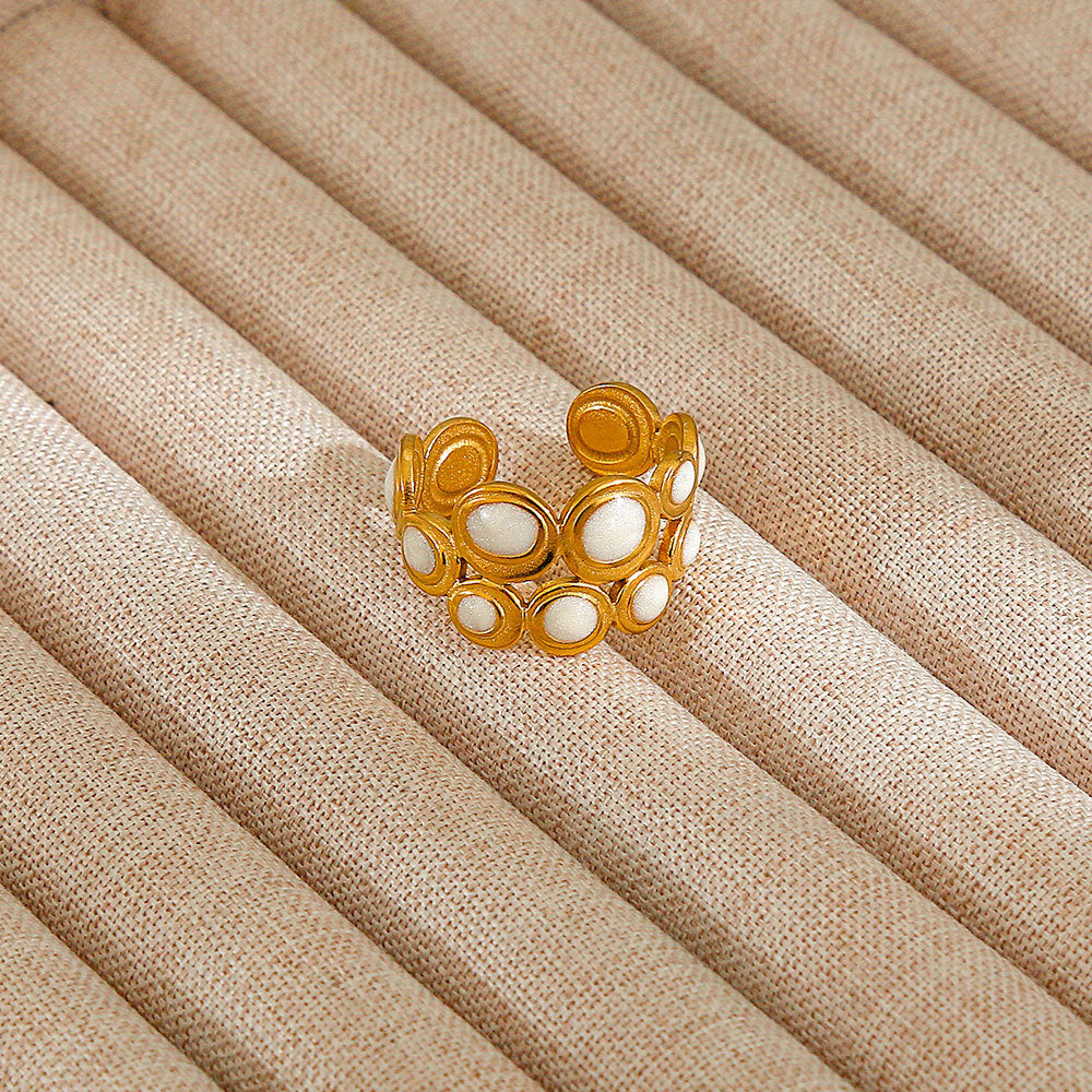 Minimalist Geometric Flower-Shaped Titanium Steel Ring with Plating Finish for Women, Adjustable Open Band Fashion Ring