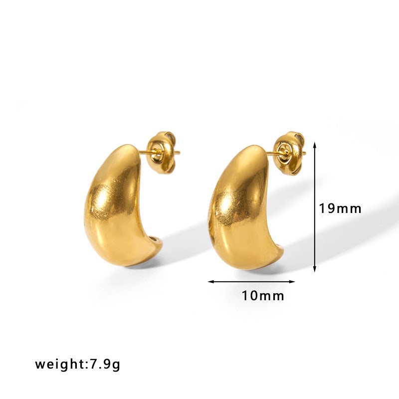 Minimalist Geometric Stainless Steel 18K Gold Plated Asymmetrical Hoop Earrings with Hollow Gold Bead Detail
