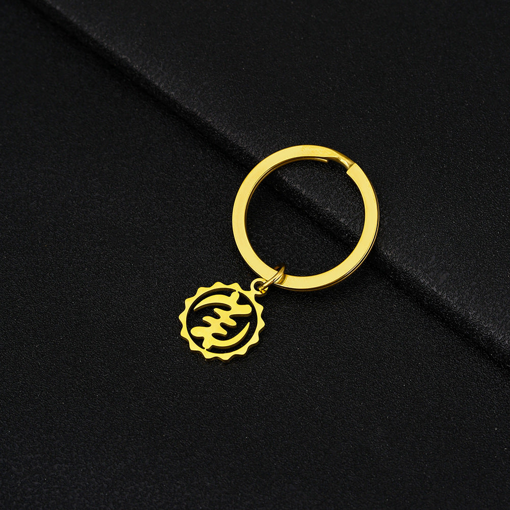 Portachiavi con Pendente Simbolo Etnico Africano in Acciaio al Titanio per Uomo e Donna, Accessorio di Moda Unisex