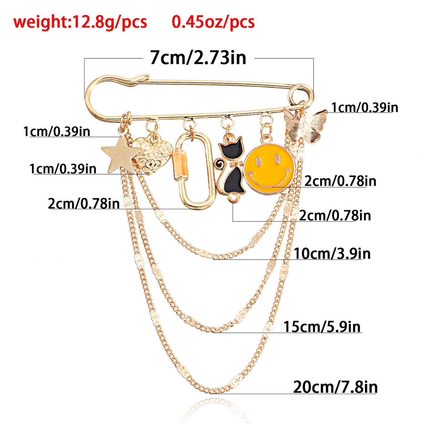 Punk Style Geometric Yellow Smiley Face Tassel Pendant Brooch for Women Made of Alloy with Plated Finish