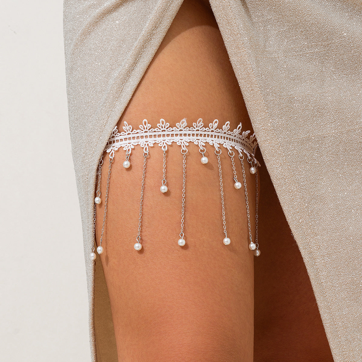 Geometric Alloy Lace Elastic Leg Chain for Women