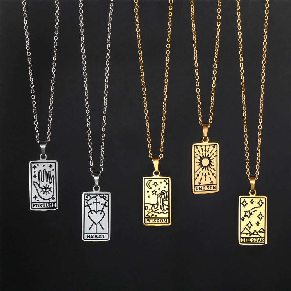 Minimalist Geometric Drip Oil Plated Titanium Steel Tarot Pendant Necklace with Cable Chain