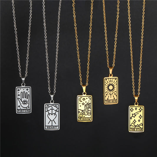 Minimalist Geometric Drip Oil Plated Titanium Steel Tarot Pendant Necklace with Cable Chain