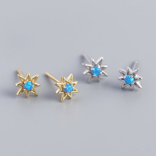 Pendientes de ópalo de plata de ley 925 con forma de estrella octogonal dulce y atrevida para mujer