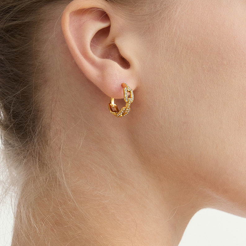 Aretes de acero inoxidable geométricos con detalles de diamantes de imitación, chapados para mujer, lujo, moda minimalista, Ear Cuffs