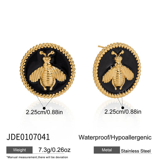 Pendientes Geométricos de Acero Inoxidable con Forma de Abeja y Acabado Esmaltado para Mujer, Joyería de Moda Lujosa y Minimalista