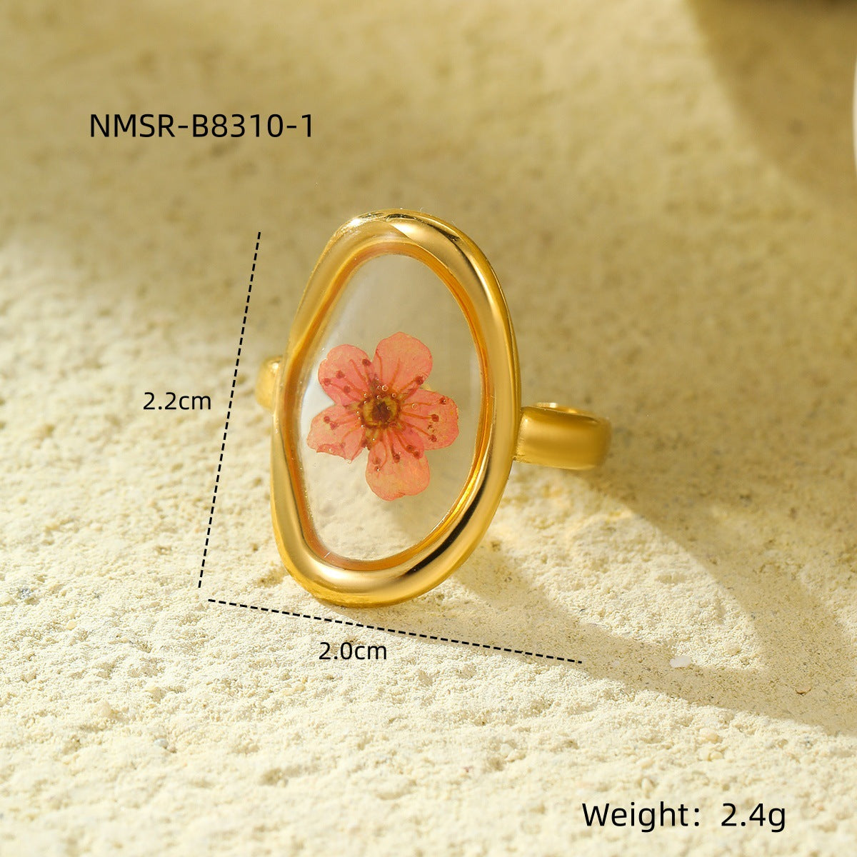 Anillo de Acero Inoxidable Chapado en Oro de 18K con Diseño Geométrico Natural de Girasol y Flores Secas para Mujer