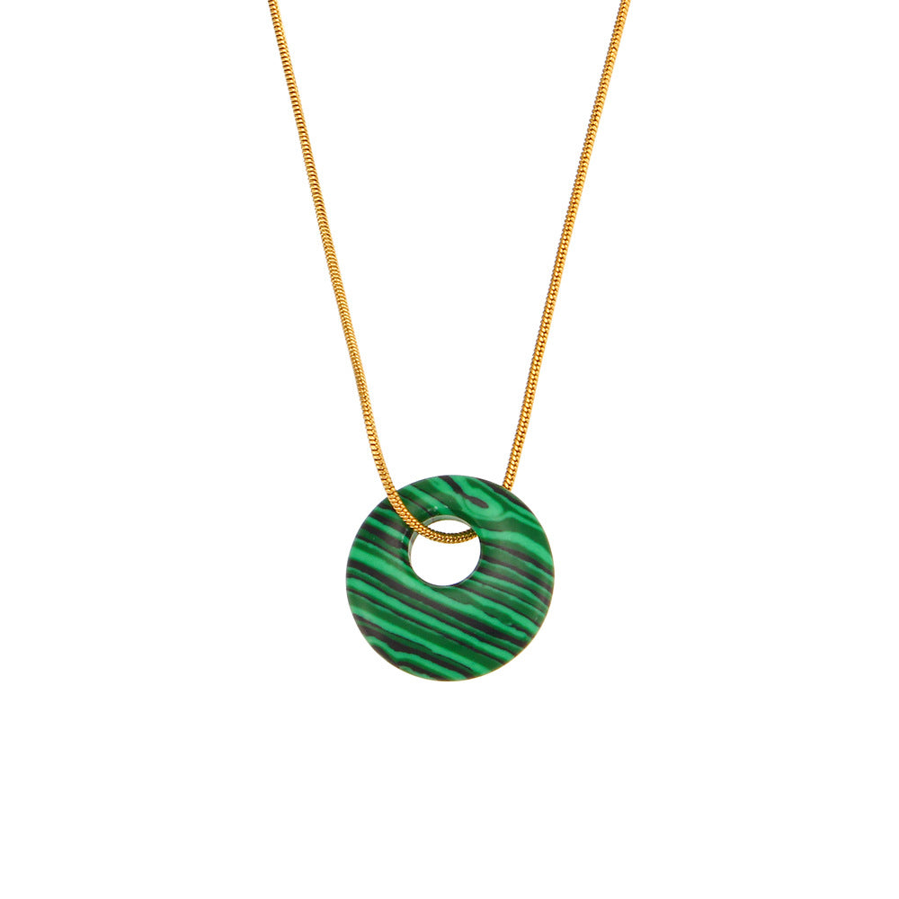 Minimalist Geometric Round Natural Stone Pendant Necklace in Stainless Steel with Plating Finish for Women